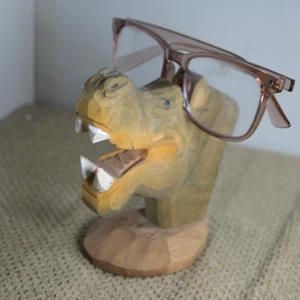 Brillenhalter Nilpferd aus geschnitztem Holz (Gläser nicht enthalten) - Bild 1 von 8