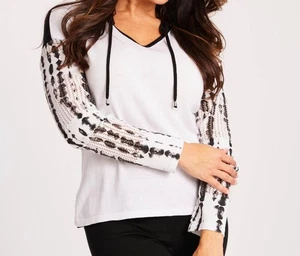 Angel Apparel V-Neck Hoodie White/black - Picture 1 of 9