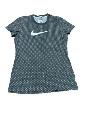 Camiseta de algodón Nike Dri-Fit para mujer M camiseta con estampado de puntos negros logotipo Swoosh blanca gris Foto 1 de 4