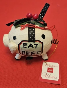 Wooden Eat Beef Pig Ornament - Picture 1 of 8