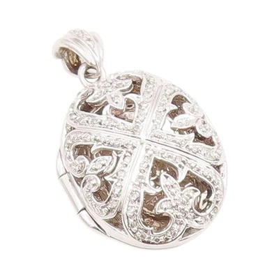 925 Sterling Silver Vintage Pendant Real Diamonds Hearts Locket OPENS  PT24921 - Image 1 of 4