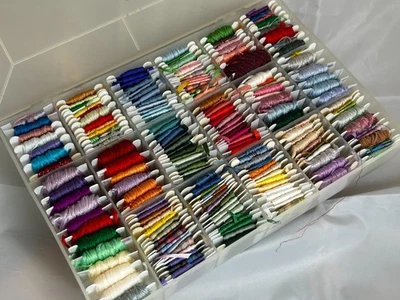 Embroidery Floss Thread Lot Of 300+ Some Numbered Cards in Clear Organizer Boxes - Image 1 of 4