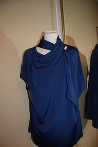 Phase Eight Navy Blue Slinky Stretchy Cowl Tie Bow Neck Blouse 18 Top WORN ONCE - Picture 1 of 16