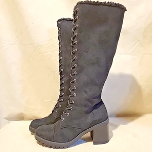 JUST FAB Asher Sherpa Portabella Black Heeled Laceup Combat Goth Boots 8M - Picture 1 of 11