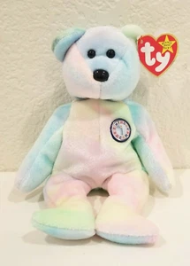 Birthday Bear TY Original MINT Rainbow 1999 Rare retired beanie babies tag error - Picture 1 of 7