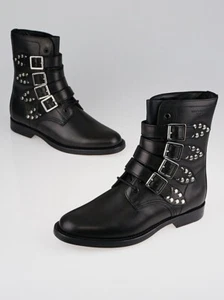 NWB Saint Laurent Ranger Studded Military Combat Boots Black 38.5 $1390 - Picture 1 of 12
