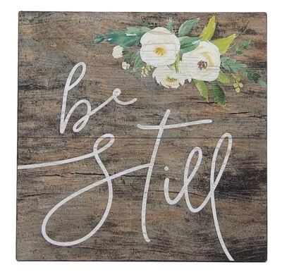 BE STILL Psalm 46:10 Scripture Verse Farmhouse Sign Shelf Sitter Decor 5" x 5" - Image 1 of 4