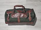 Vintage ORVIS Duffle Bag Leather And Canvas Green Sportsman Travel Made In USA