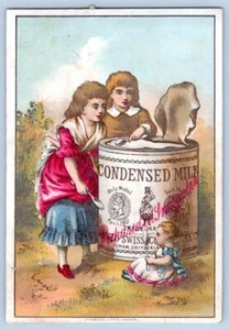 LITOGRAFÍA VICTORIANA ANGLO SUIZA COMIENDO LECHE CONDENSADA COMIENDO DE LATA LITOGRAFÍA - Imagen 1 de 2