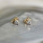 Round Simulated Diamond Women Tiny Bow Gift Stud Earring 14K Yellow Gold Plated