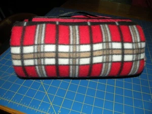 NEW RUTGERS GOV'T SERVICES RED BLACK WHITE PLAID BLANKET THROW TRAVEL W/HANDLE - Picture 1 of 4