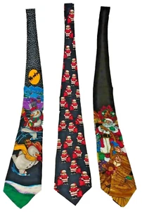 3X Addiction Christmas Santa Holiday Men's ties 100% SILK Lot of 3 - FAST SHIP - Picture 1 of 9