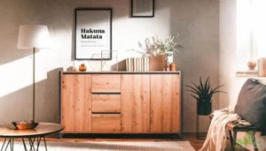 CREDENZA MADIA 160x40x88H CM QUERCIA 3 ANTE SPORTELLI CASSETTI PIEDINI ANTRACITE - Foto 1 di 9