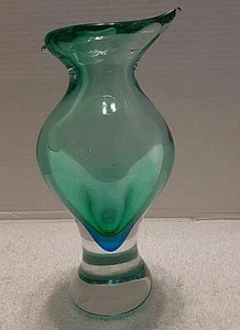 Sommerso Teardrop Vase Green and Blue with Leaf Opening - Picture 1 of 10