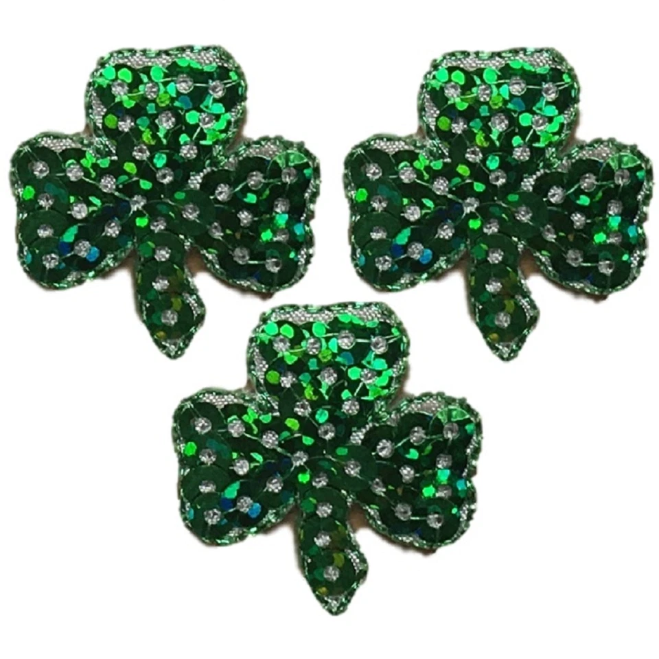 Mini Shamrock Applique Patch - Sequin Clover Good Luck 1" (3-Pack, Iron on) - Image 1 of 1