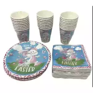 Happy Easter Party Small Snack Plates Napkins And Cups - Serves 24 - Picture 1 of 7