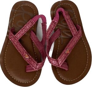 Toddler Girls Pink & Brown Roxy  Flip Flops Sandals, No Size Shown Estimate 3/4*