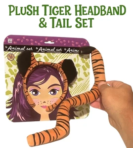 KIT RAYAS TIGRE Tela de felpa Cola Orejas Diadema Sombrero Máscara Conjunto Adulto Niño Animal - Imagen 1 de 9