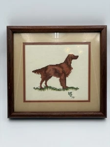 Vintage Holzrahmen Irish Setter Kreuzstich  - Bild 1 von 5