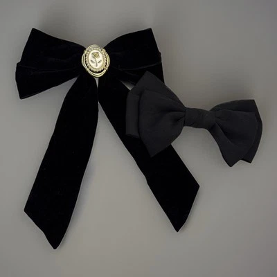 Бархатные/шифоновые банты для волос черные золотистые розовые феи готические темные академические ведьмы - Изображение 1 из 4