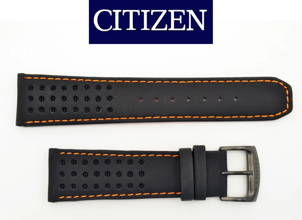 Citizen Ca0467-11h Racing Watch Band Black Leather Stitched in Orange 23mm
