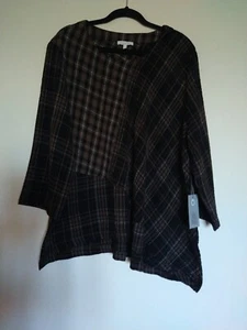 Habita Clothes To Live In Women's Top XXL Pullover Mixed Brown Black Plaid - Picture 1 of 8