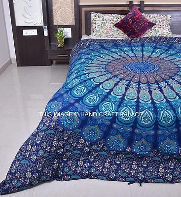 Capa de edredom indiana reversível algodão feita à mão mandala colcha queen size - Imagem 1 de 4
