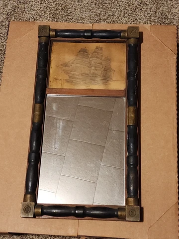 Vtg Wooden Framed Mirror Currier & Ives Entry Hallway Mirror   #F86 Cover