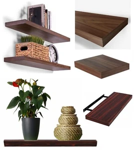 HUDSON WALNUT FLOATING WALL MOUNTED SHELF KITCHEN BATH LIVING ROOM SHELVES UNITS - Picture 1 of 9