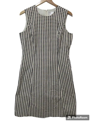 Sz L Isaac Mizrahi Black Beige Polka Dot Sleeveless Dress Pencil Knee Length - Image 1 of 4