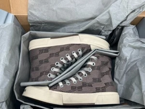 NEW Balenciaga Women Paris BB Monogram High-Top Sneakers Mink Grey US Size 5 - Picture 1 of 13