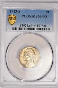 1943 S Toned Jefferson Nickel PCGS MS66+FS MS 66 PLUS FS Coin Light Toning 5C - Picture 1 of 5