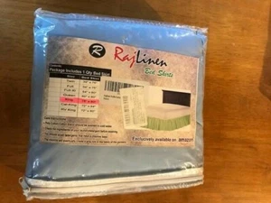 Rajlinen Wrap Around Bed Skirt Easy Fit Elastic King 16" Drop Lt. Blue NWT  - Picture 1 of 4