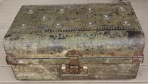 Antique Maharaja India Metal Travel Trunk Railway Steamer w Aligarh Lever Lock - Picture 1 of 14
