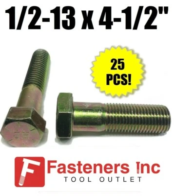 BRIGHTON BEST (Qty 25) 1/2-13 x 4 1/2" Hex Bolt Zinc Plated Grade 8 Cap Screw Partial Thread