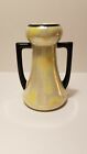 Czech Pearl Lusterware Vase With Black Handles Rim 5 1/2 In Tall Mark Red Stamp