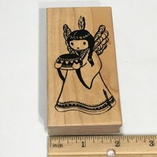 Thanksgiving Indian Girl ANGEL Rubber Stamp Copper Leaf Creations