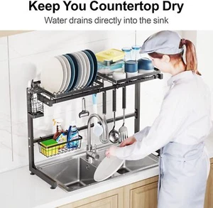 Kitchen Counter Organizer Metal Drainer Over The Sink Dish Drying Rack Utensils - Picture 1 of 12