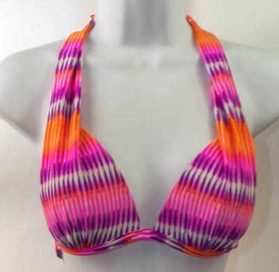 SO женщины оранжевый розовый белая полоса бикини с бретелью через шею верх или низ купальный костюм $28 - Изображение 1 из 2