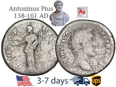 Ancient Roman Empire Coin Silver Denarius ANTONINUS PIUS 138-161 AD #21307 - Image 1 of 3