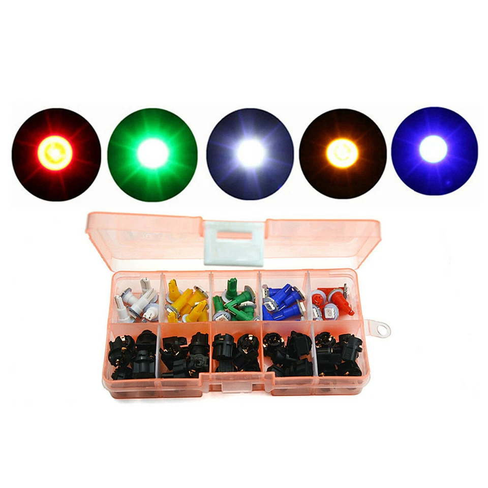 Car T5 LED Twist Socket Instrument Panel Lights Mix Bulb Green Red Blue White - Image 1 of 4