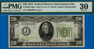 1934 $20 FRN Kansas City Star PMG 30 rare total 9 known LGS Star Fr 2054-Jlgs* - Picture 1 of 3
