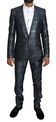 DOLCE & GABBANA Suit GOLD Blue Silver Shiny 2 Piece Slim EU46/US36/S RRP $3500 - Image 1 of 4