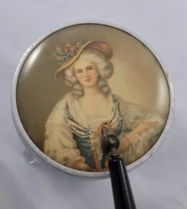 Espejo de mango con tapa de metal victoriano tarro en polvo de vidrio maquillaje tocador vintage para dama - Imagen 1 de 8
