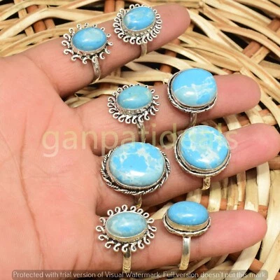 Lote de 1000 piezas de anillos de piedras preciosas Larimar lotes al por mayor de joyas enchapadas en plata 925 Foto 1 de 4