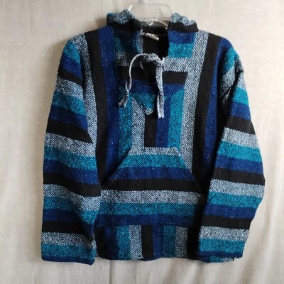 Poncho La Casa Del Sarape Tejido Medio Baha Sudadera con Capucha Alejandro Cruz Flores Azul Foto 1 de 4