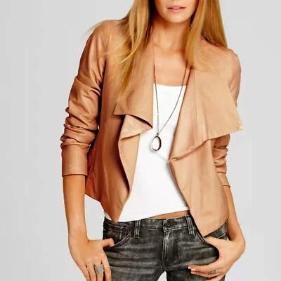 THEORY Kanya Gamuza Cuero Drapeado Chaqueta Tostado Camel Marrón {M21} Foto 1 de 4