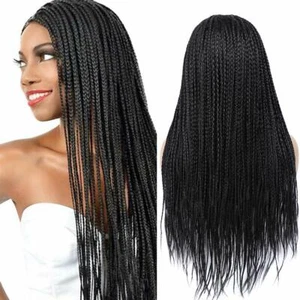 Girl Braided Black Long Straight Synthetic Hair Micro Braided Natural None Lace - Picture 1 of 11