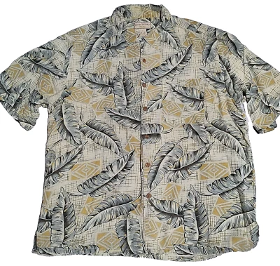 Camisa havaiana masculina BOCA CLASSICS tamanho XL 100% seda verde folhas estampa - Imagem 1 de 4