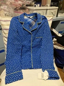 van winkle portuguese flannel pajama top blue white polka dot size small D3 - Picture 1 of 8